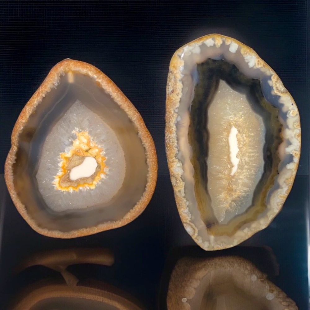 2 Pc Gray/Neutral Banded AGATE Geode Slice Cabinet Drawer Pull Knobs w/Hardware